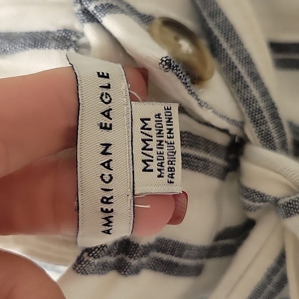 American Eagle Striped Linen-Blend Belted Pants Size M - Picture 3 of 9